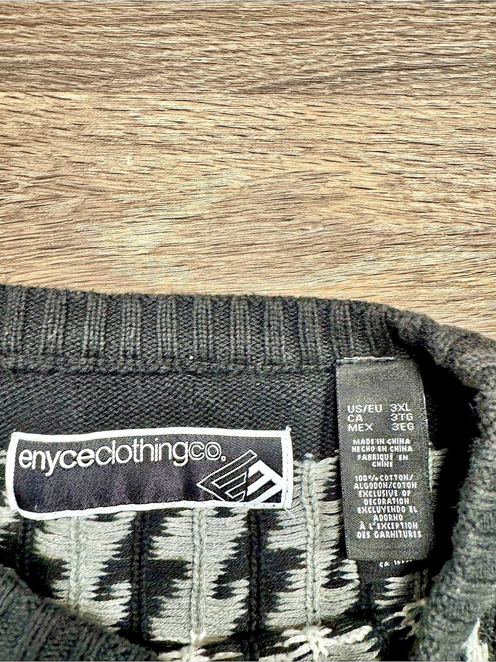 Vintage 2000s Enyce Men’s 3XL Black White Geometric Cotton Sweater - Picture 4 of 6